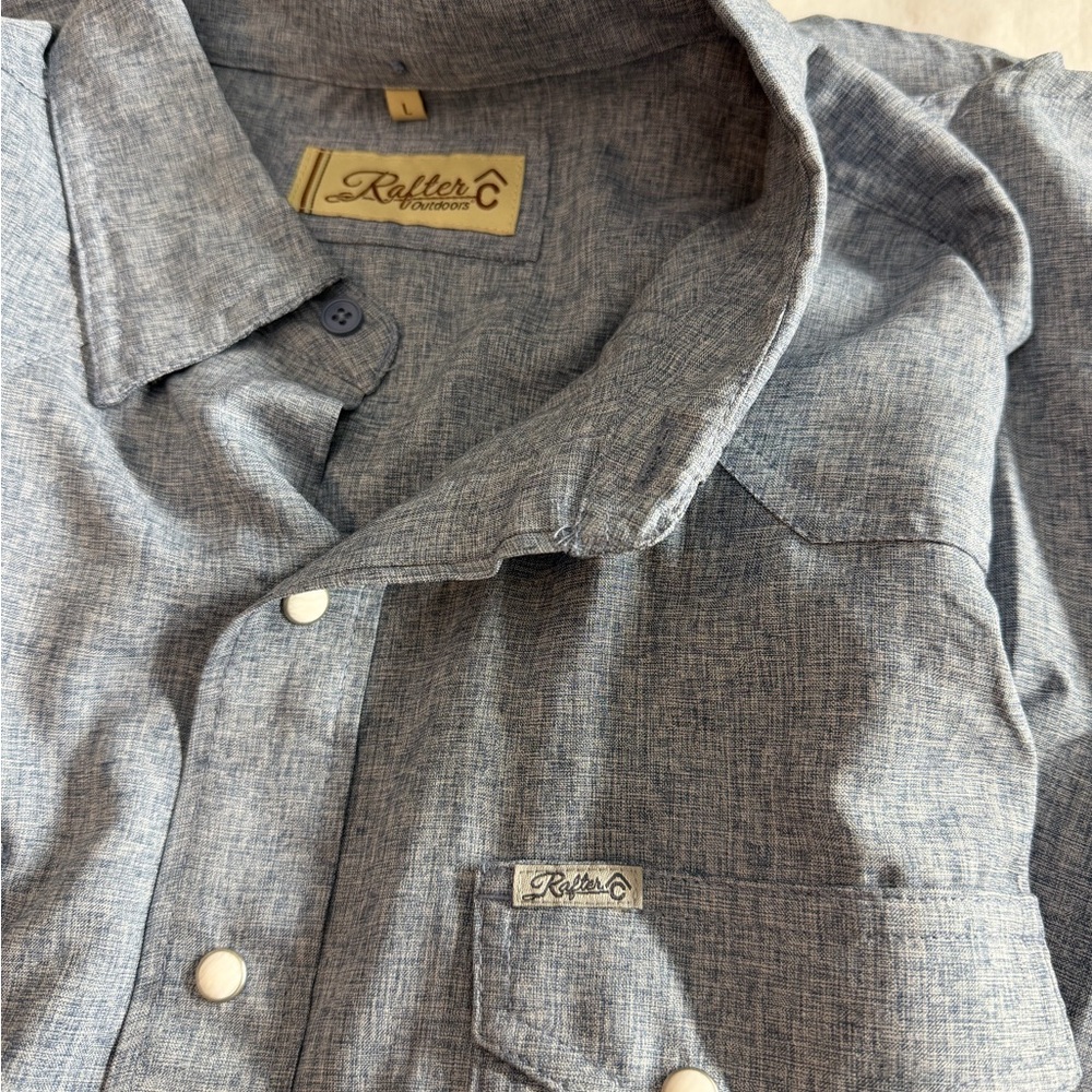 Men’s Rafter C Outdoors Pearl Snap Button Down Shirt for Men Blue Denim